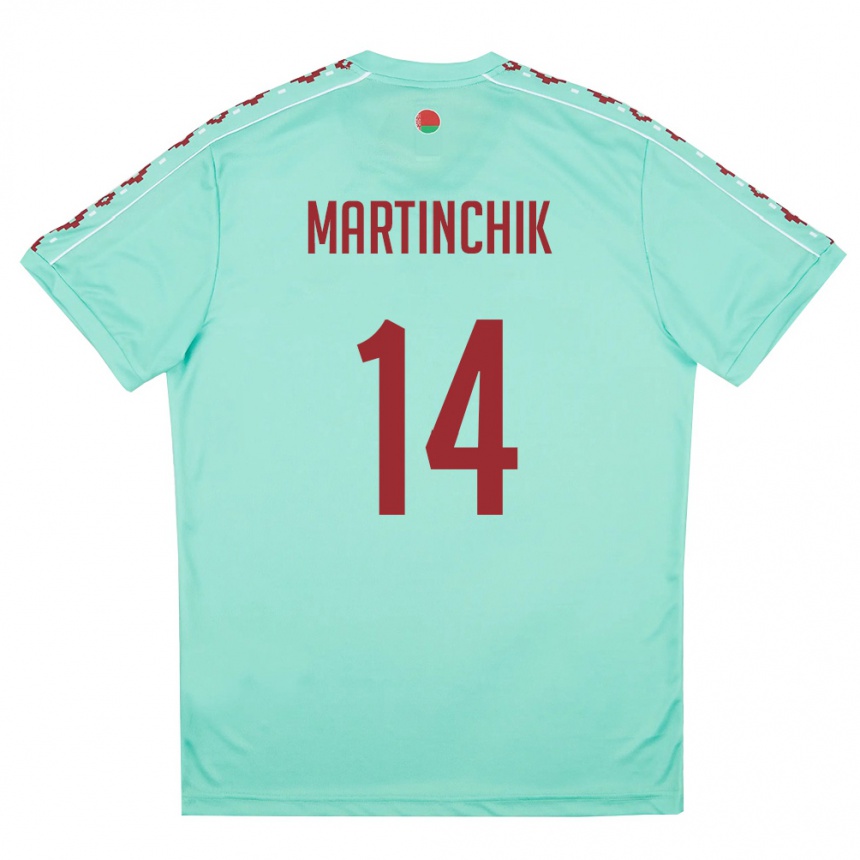 ילדים כדורגל בלארוס Kirill Martinchik #14 ירוק בהיר בורדו הרחק ג'רזי 26-28