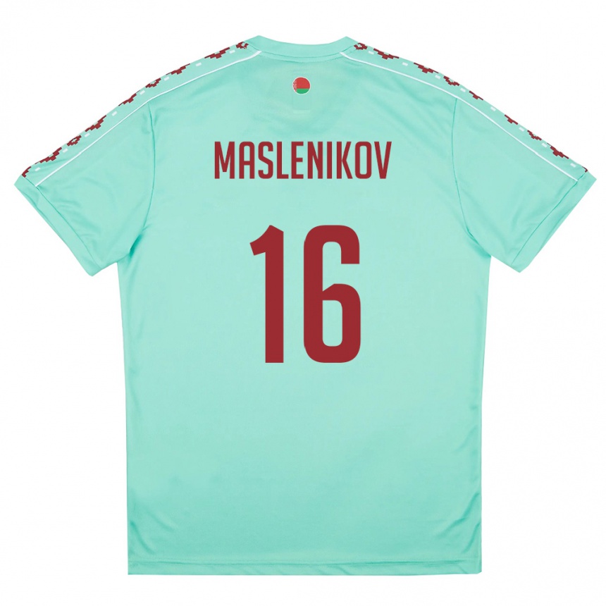 ילדים כדורגל בלארוס Makar Maslenikov #16 ירוק בהיר בורדו הרחק ג'רזי 26-28