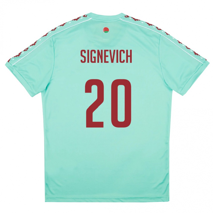 ילדים כדורגל בלארוס Zakhar Signevich #20 ירוק בהיר בורדו הרחק ג'רזי 26-28