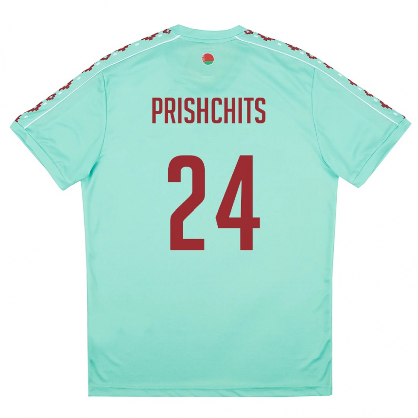 ילדים כדורגל בלארוס Daniil Prishchits #24 ירוק בהיר בורדו הרחק ג'רזי 26-28