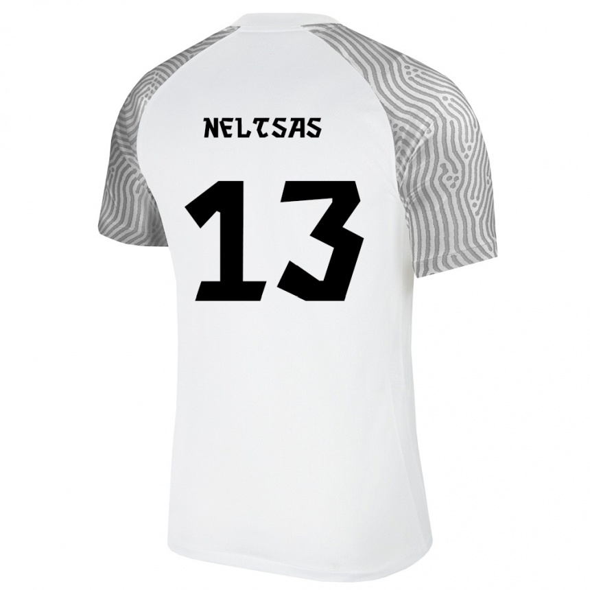 ילדים כדורגל אסטוניה Ron Neltsas #13 לבן אפור הרחק ג'רזי 26-28