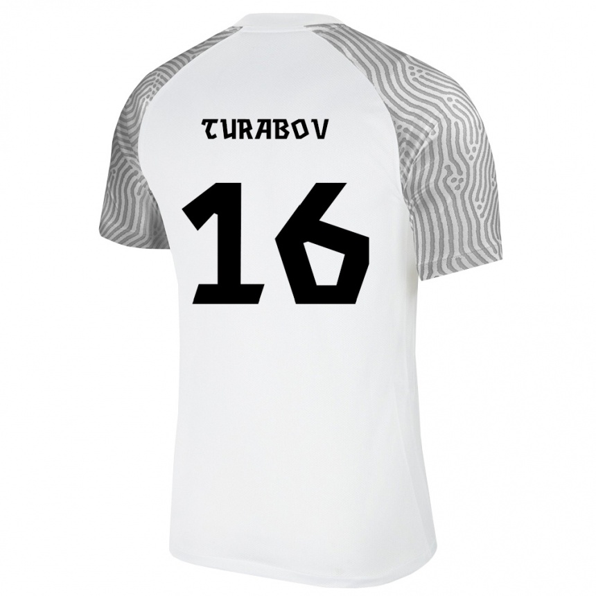 ילדים כדורגל אסטוניה Ruslan Turabov #16 לבן אפור הרחק ג'רזי 26-28