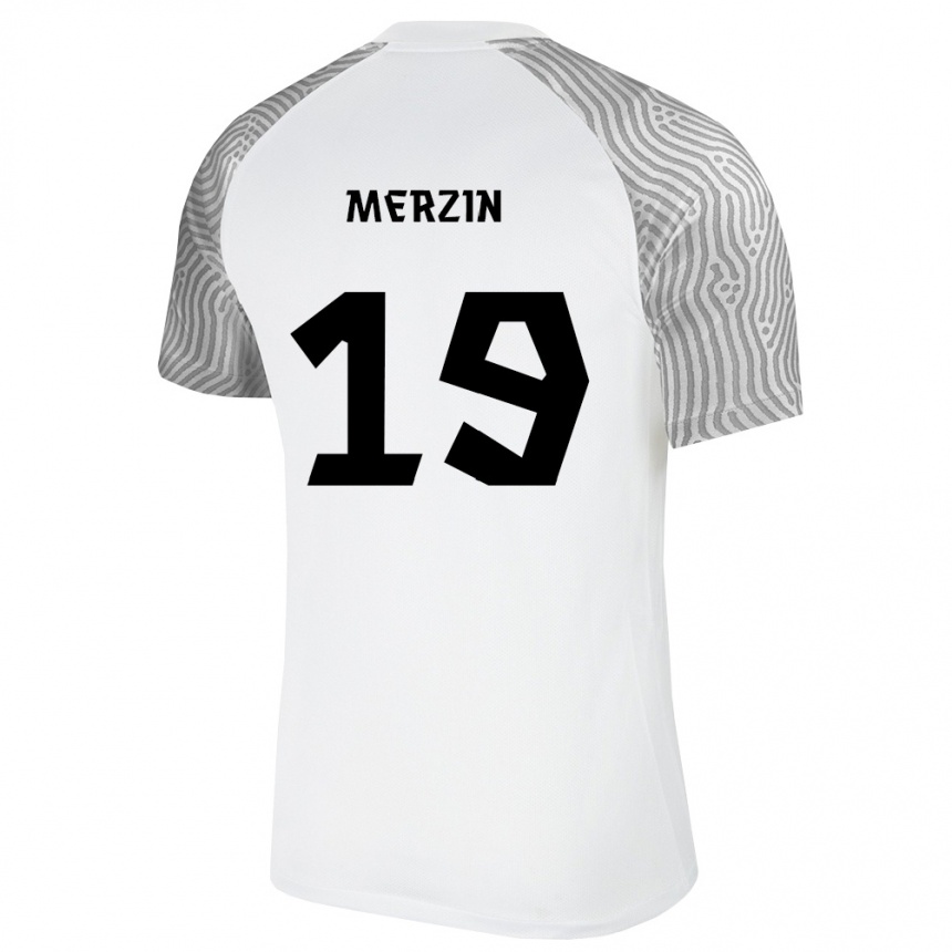 ילדים כדורגל אסטוניה Mark Merzin #19 לבן אפור הרחק ג'רזי 26-28