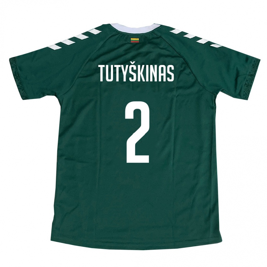 ילדים כדורגל ליטא Artemijus Tutyskinas #2 ירוק כהה לבן הרחק ג'רזי 26-28
