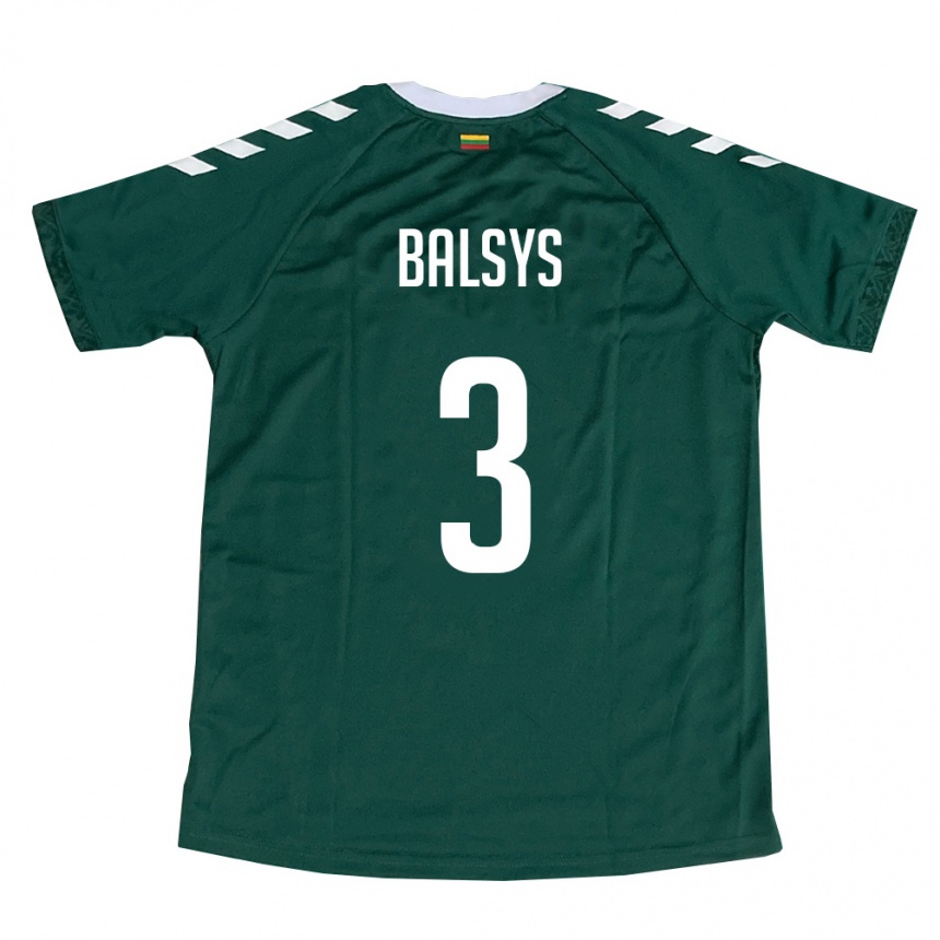 ילדים כדורגל ליטא Dovydas Balsys #3 ירוק כהה לבן הרחק ג'רזי 26-28
