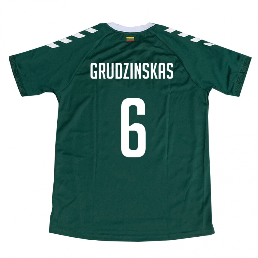 ילדים כדורגל ליטא Dovas Grudzinskas #6 ירוק כהה לבן הרחק ג'רזי 26-28