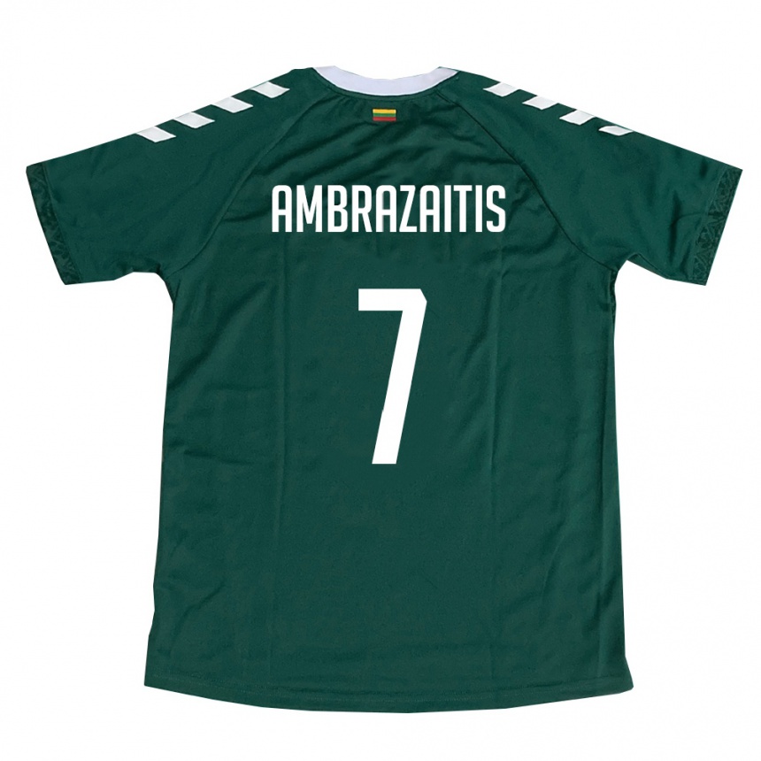 ילדים כדורגל ליטא Matas Ambrazaitis #7 ירוק כהה לבן הרחק ג'רזי 26-28