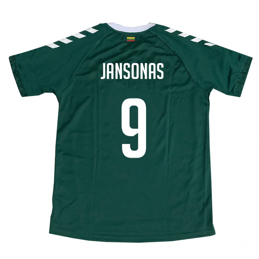 ילדים כדורגל ליטא Romualdas Jansonas #9 ירוק כהה לבן הרחק ג'רזי 26-28