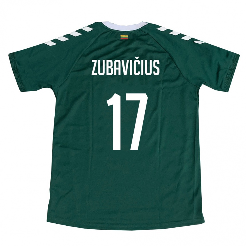 ילדים כדורגל ליטא Dominykas Zubavičius #17 ירוק כהה לבן הרחק ג'רזי 26-28