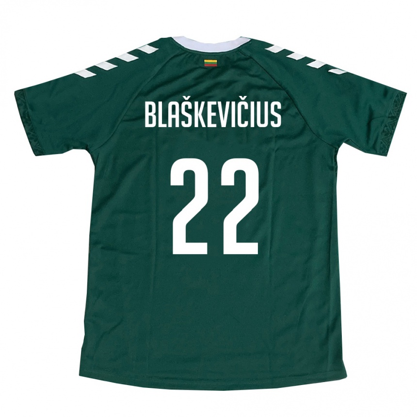 ילדים כדורגל ליטא Nedas Blaškevičius #22 ירוק כהה לבן הרחק ג'רזי 26-28