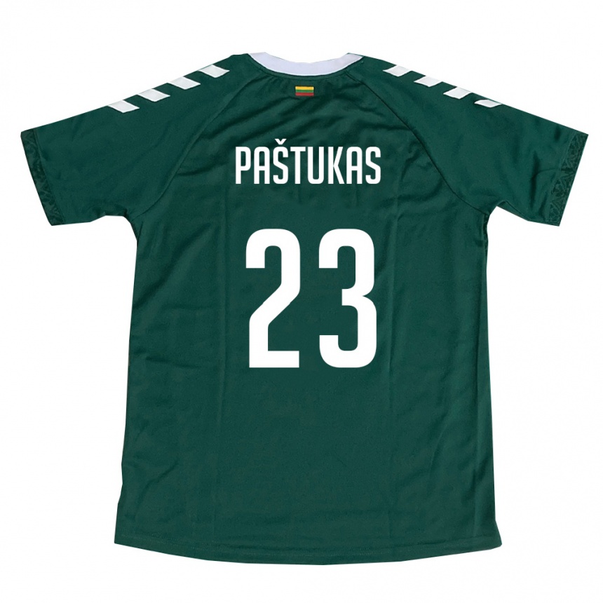 ילדים כדורגל ליטא Justas Paštukas #23 ירוק כהה לבן הרחק ג'רזי 26-28