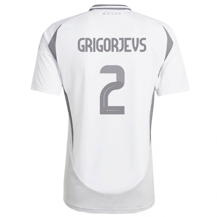 ילדים כדורגל לטביה Mihails Grigorjevs #2 לבן אפור כהה הרחק ג'רזי 26-28