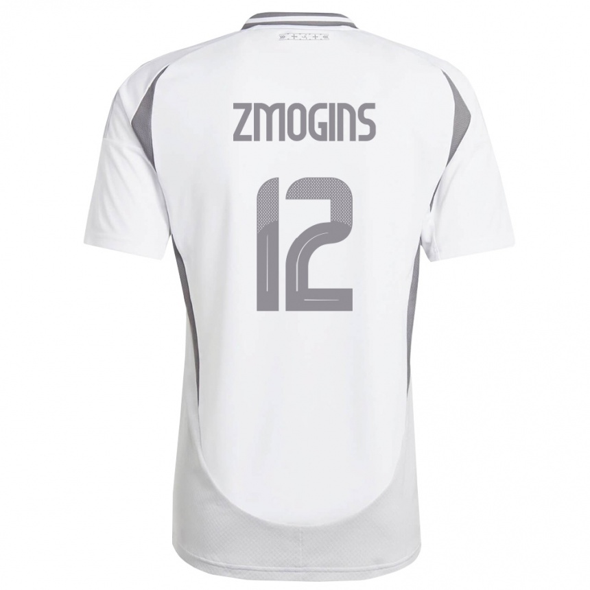 ילדים כדורגל לטביה Reinis Zmogins #12 לבן אפור כהה הרחק ג'רזי 26-28