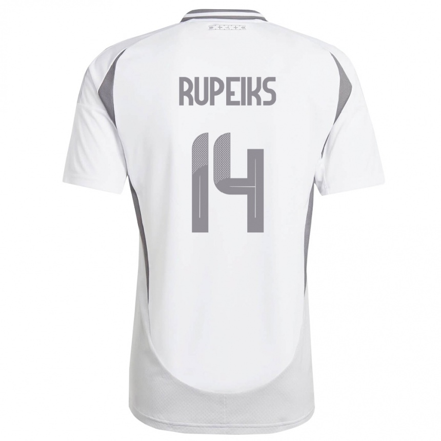 ילדים כדורגל לטביה Krisjanis Rupeiks #14 לבן אפור כהה הרחק ג'רזי 26-28