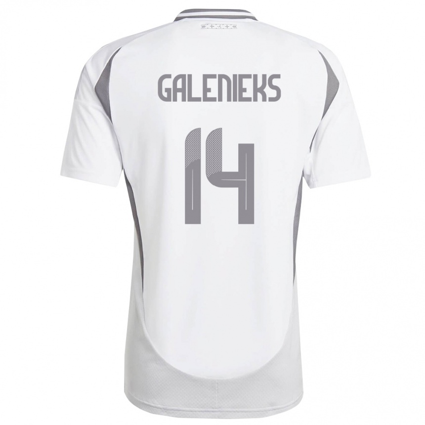ילדים כדורגל לטביה Emils Galenieks #14 לבן אפור כהה הרחק ג'רזי 26-28