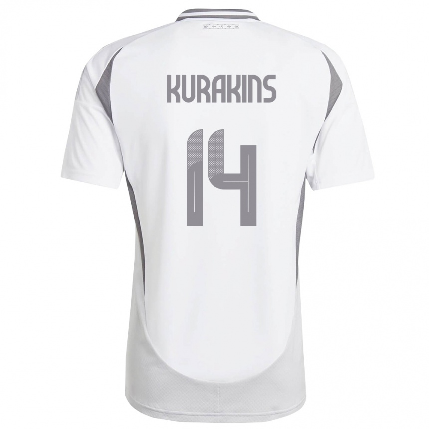ילדים כדורגל לטביה Adrians Kurakins #14 לבן אפור כהה הרחק ג'רזי 26-28