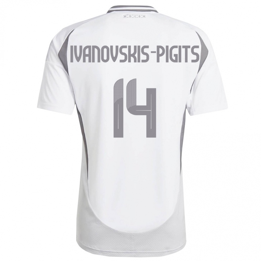 ילדים כדורגל לטביה Ernests Ivanovskis-Pigits #14 לבן אפור כהה הרחק ג'רזי 26-28