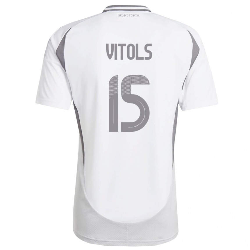 ילדים כדורגל לטביה Rauls Vitols #15 לבן אפור כהה הרחק ג'רזי 26-28