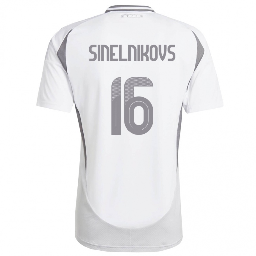 ילדים כדורגל לטביה Aleksandrs Sinelnikovs #16 לבן אפור כהה הרחק ג'רזי 26-28