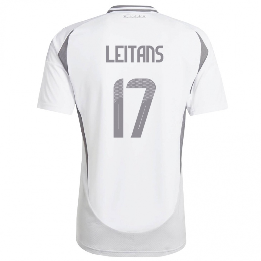 ילדים כדורגל לטביה Gustavs Leitans #17 לבן אפור כהה הרחק ג'רזי 26-28