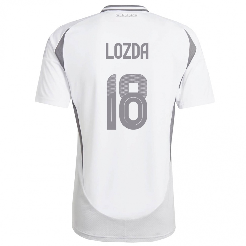 ילדים כדורגל לטביה Linards Lozda #18 לבן אפור כהה הרחק ג'רזי 26-28