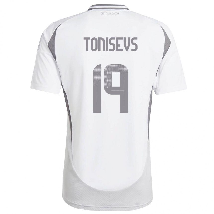 ילדים כדורגל לטביה Maksims Tonisevs #19 לבן אפור כהה הרחק ג'רזי 26-28