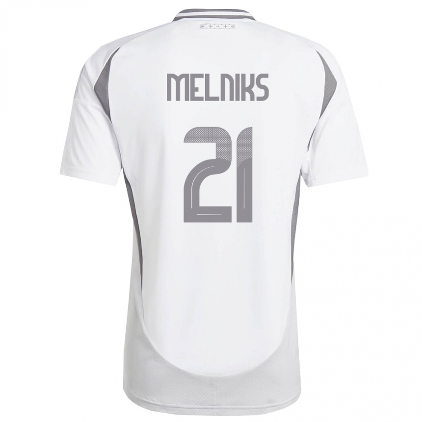 ילדים כדורגל לטביה Deniss Melniks #21 לבן אפור כהה הרחק ג'רזי 26-28