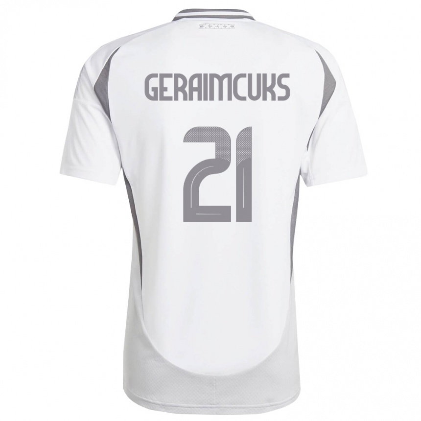 ילדים כדורגל לטביה Markuss Geraimcuks #21 לבן אפור כהה הרחק ג'רזי 26-28