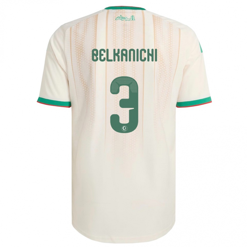גברים כדורגל אלג'יריה Anas Belkanichi #3 שמנת ירוק אדום ג'רזי ביתית 26-28
