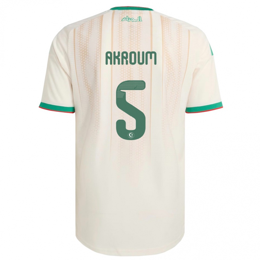 גברים כדורגל אלג'יריה Youcef Akroum #5 שמנת ירוק אדום ג'רזי ביתית 26-28