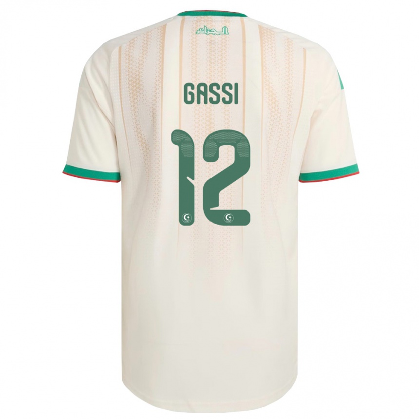 גברים כדורגל אלג'יריה Yakoub Gassi #12 שמנת ירוק אדום ג'רזי ביתית 26-28