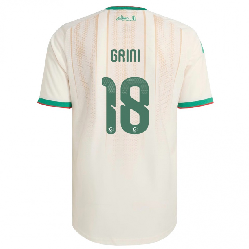 גברים כדורגל אלג'יריה Ilyes Grini #18 שמנת ירוק אדום ג'רזי ביתית 26-28