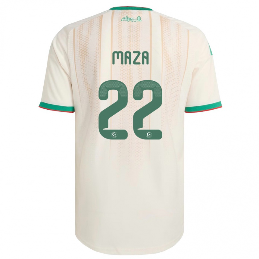 גברים כדורגל אלג'יריה אבראהים מאזא #22 שמנת ירוק אדום ג'רזי ביתית 26-28