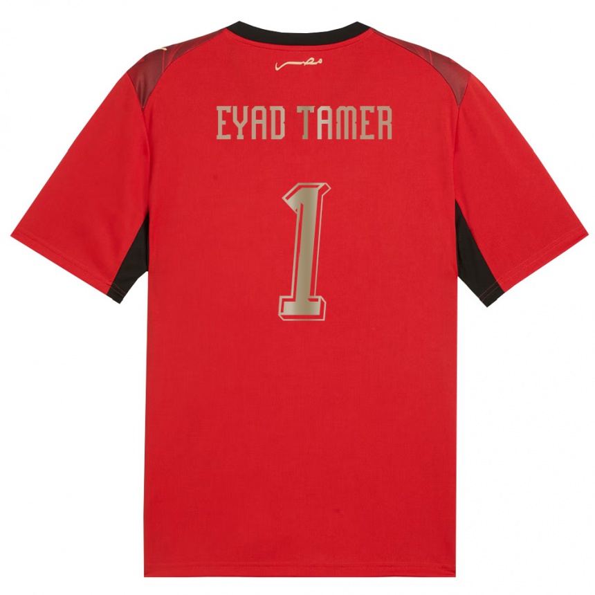 גברים כדורגל מצרים Eyad Tamer #1 אדום שחור זהב ג'רזי ביתית 26-28