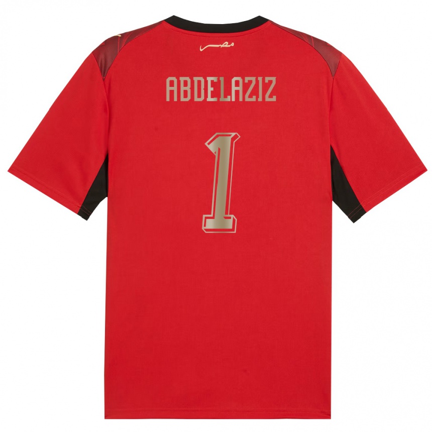גברים כדורגל מצרים Omar Abdelaziz #1 אדום שחור זהב ג'רזי ביתית 26-28