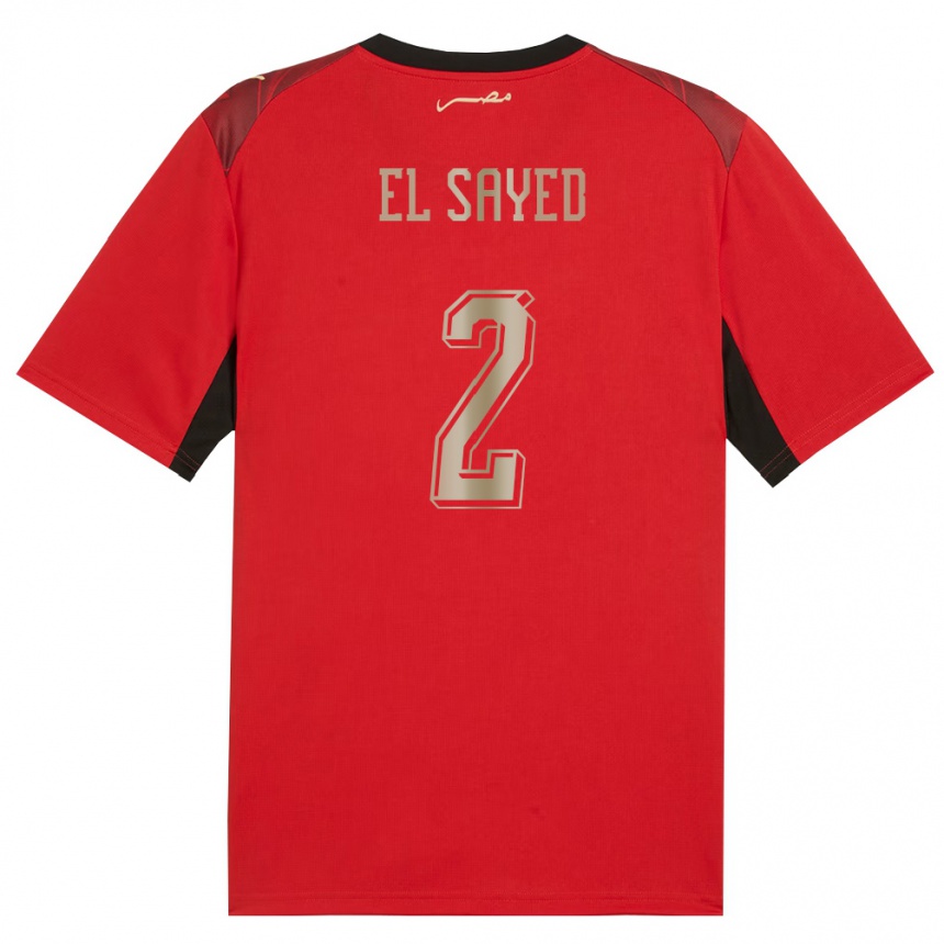 גברים כדורגל מצרים Mohamed El Sayed #2 אדום שחור זהב ג'רזי ביתית 26-28