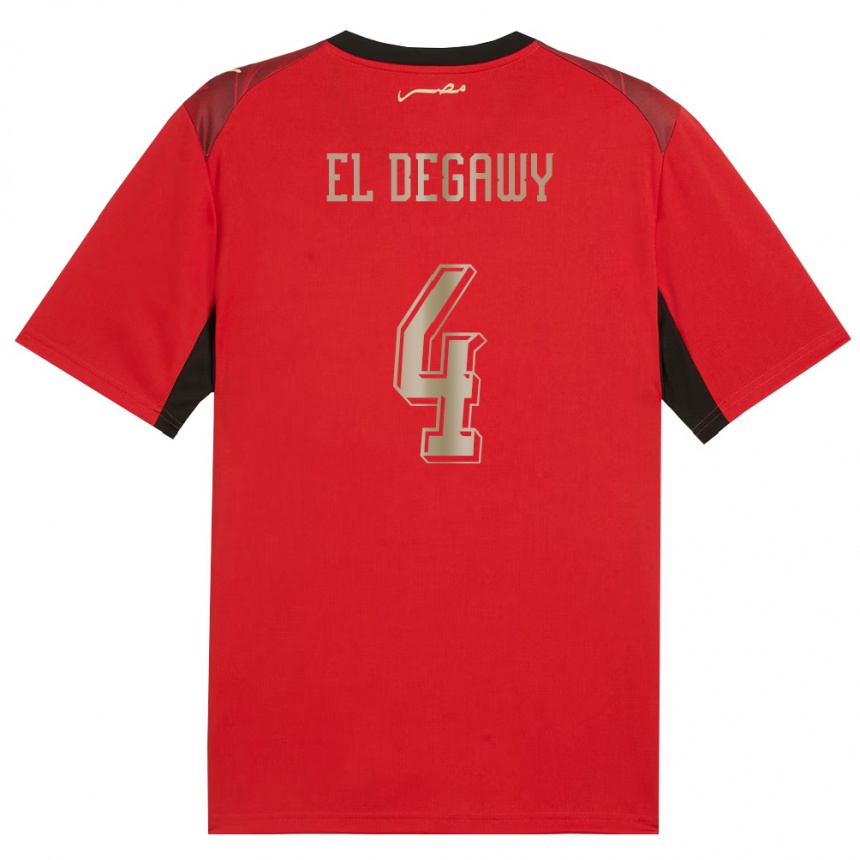 גברים כדורגל מצרים Hamza El Degawy #4 אדום שחור זהב ג'רזי ביתית 26-28