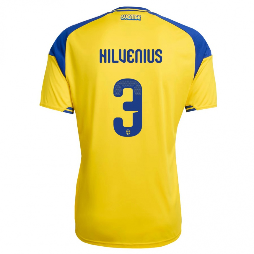 גברים כדורגל שוודיה Harry Hilvenius #3 צהוב כחול לבן ג'רזי ביתית 26-28