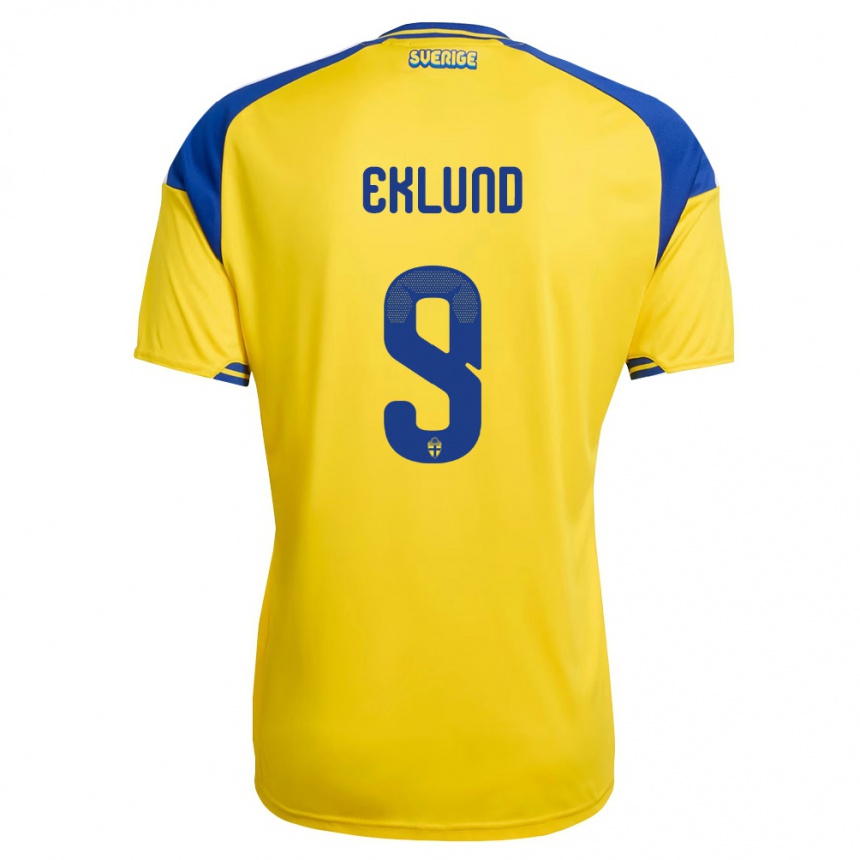 גברים כדורגל שוודיה Leonel Eklund #9 צהוב כחול לבן ג'רזי ביתית 26-28