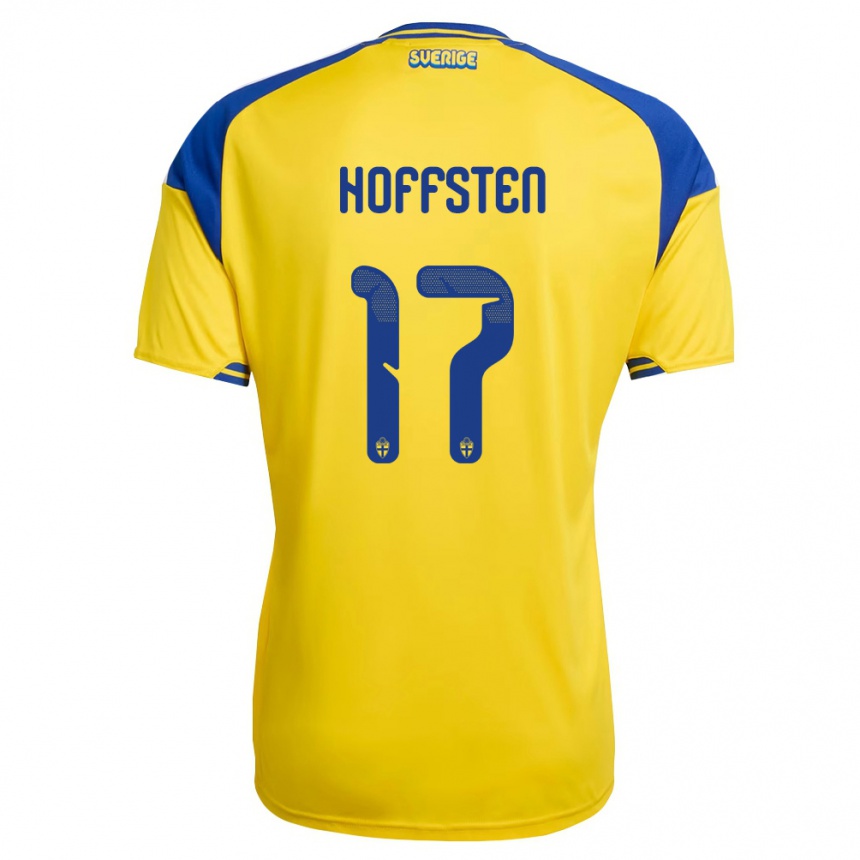 גברים כדורגל שוודיה Hugo Hoffsten #17 צהוב כחול לבן ג'רזי ביתית 26-28