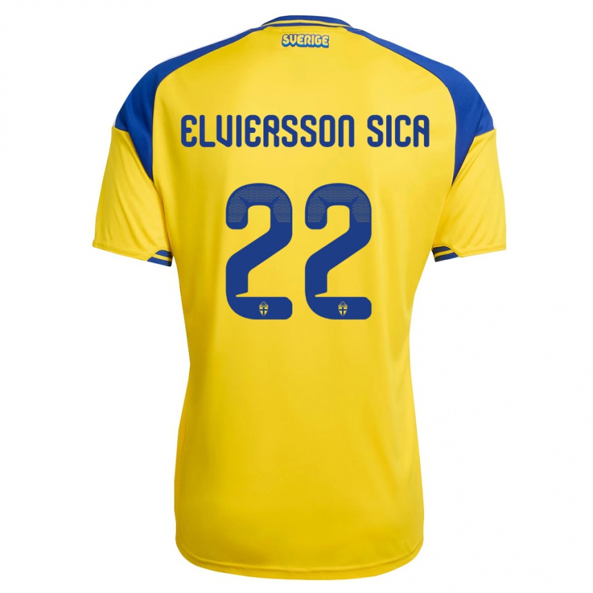גברים כדורגל שוודיה Matheo Elviersson Sica #22 צהוב כחול לבן ג'רזי ביתית 26-28