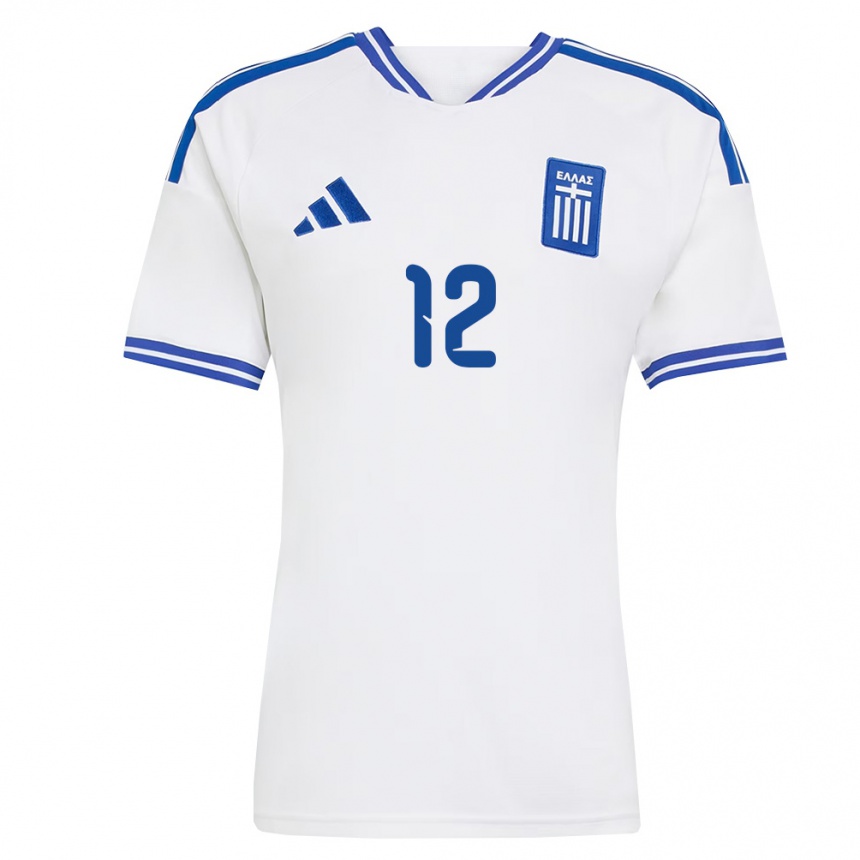 גברים כדורגל יוון Giannis Chrysoulakis #12 לבן כחול ג'רזי ביתית 26-28