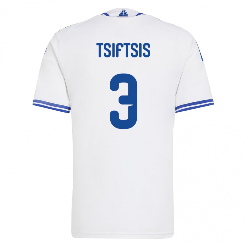 גברים כדורגל יוון Theodoros Tsiftsis #3 לבן כחול ג'רזי ביתית 26-28