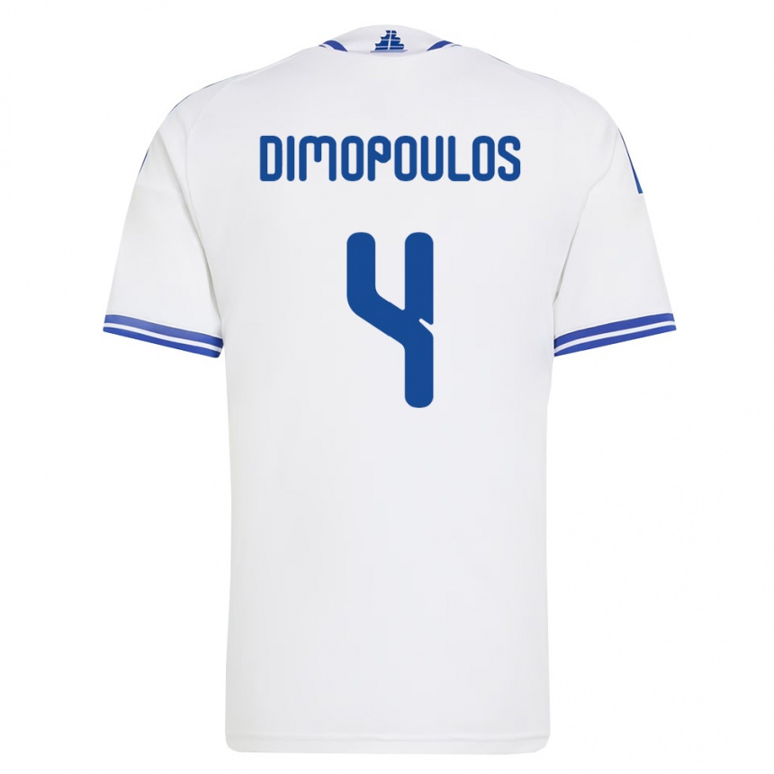 גברים כדורגל יוון Evgenios Dimopoulos #4 לבן כחול ג'רזי ביתית 26-28