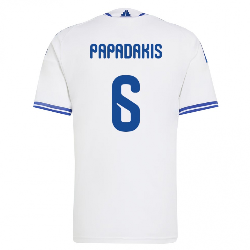 גברים כדורגל יוון Konstantinos Papadakis #6 לבן כחול ג'רזי ביתית 26-28