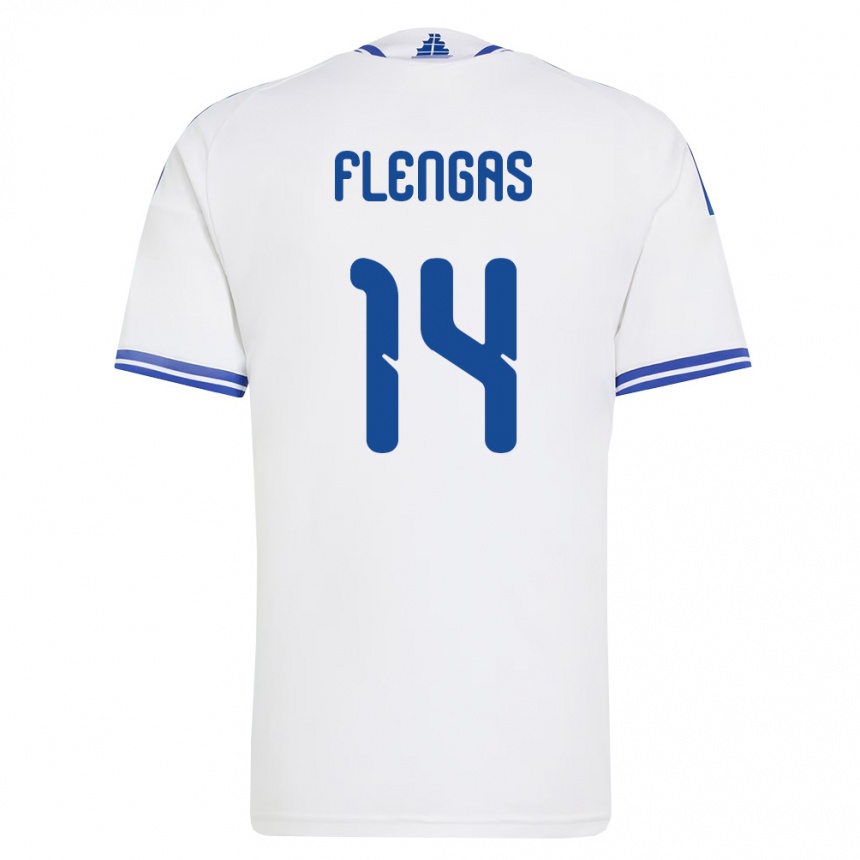 גברים כדורגל יוון Athanasios Flengas #14 לבן כחול ג'רזי ביתית 26-28