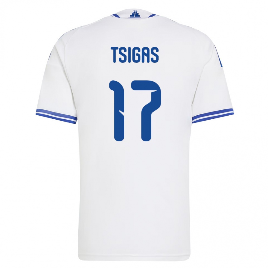 גברים כדורגל יוון Stefanos Tsigas #17 לבן כחול ג'רזי ביתית 26-28