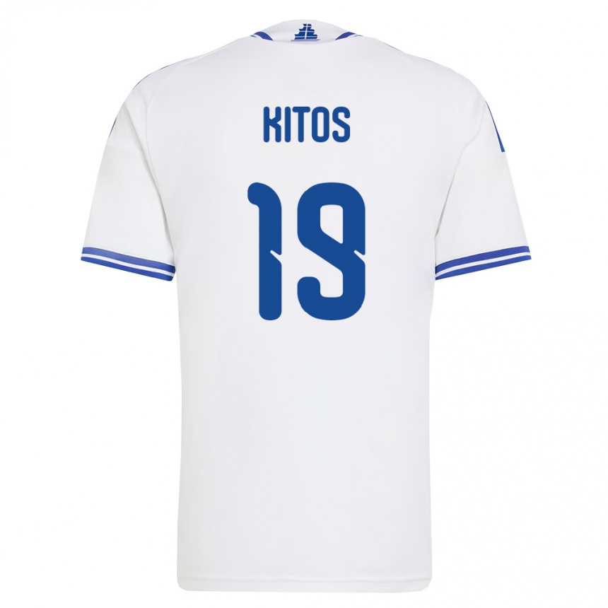 גברים כדורגל יוון Anastasios Kitos #19 לבן כחול ג'רזי ביתית 26-28