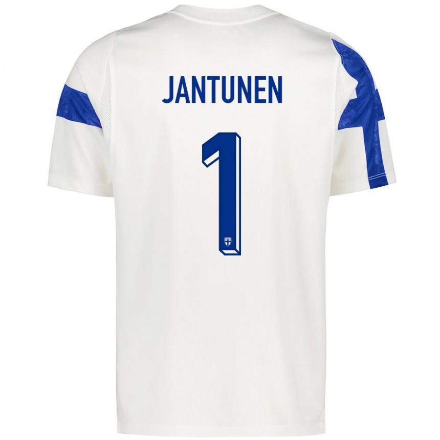 גברים כדורגל פינלנד Jaaso Jantunen #1 לבן כחול ג'רזי ביתית 26-28