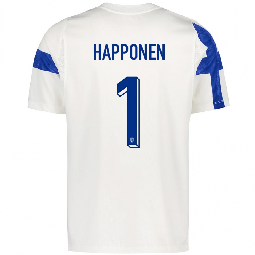 גברים כדורגל פינלנד Ukko Happonen #1 לבן כחול ג'רזי ביתית 26-28
